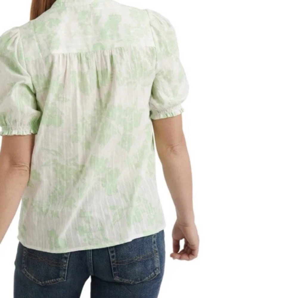 Lucky Brand Puff Sleeve Popover Blouse green multi-floral 100% cotton NWT size M - Picture 3 of 9